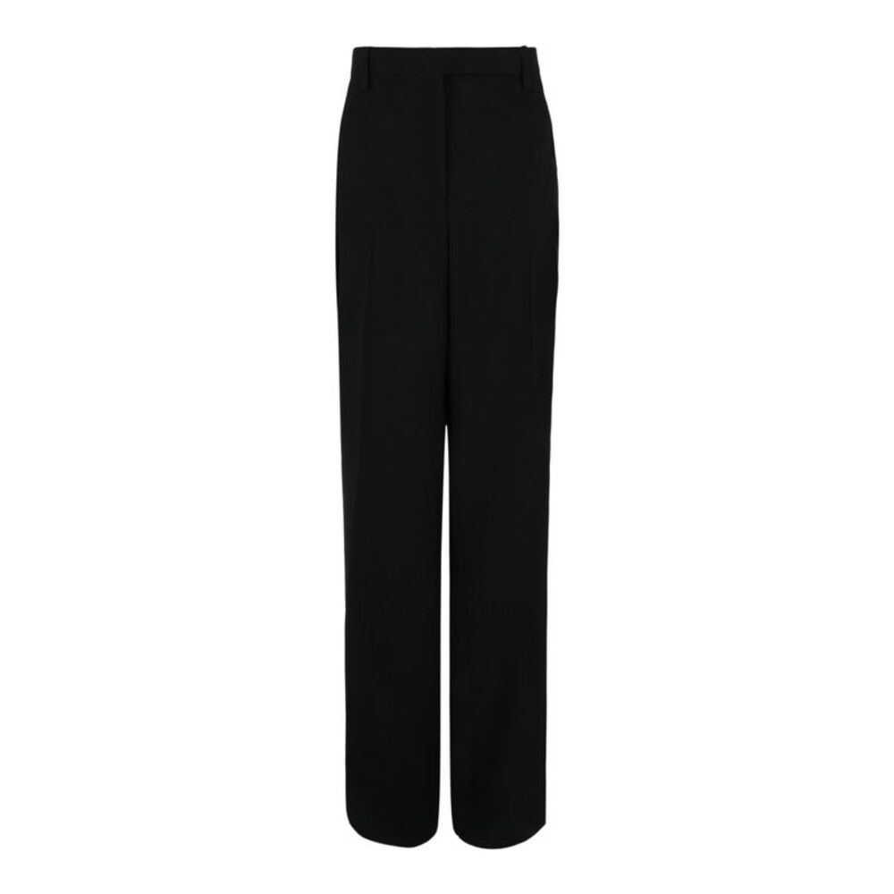 Ferragamo Creased Straight Leg Trousers Black Womens